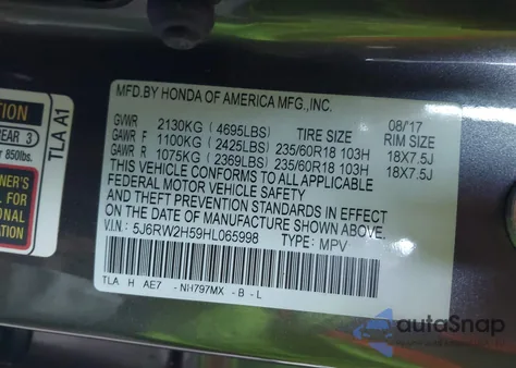 2017 Honda Cr-V Ex from USA, damaged, VIN 5J6RW2H59HL065998